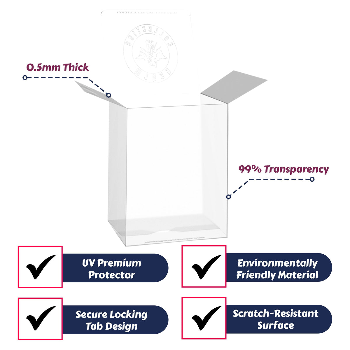 25-Pack Crystal Clear Vinyl Figure Protectors Compatible with 4-Inch Collectibles – Heavy-Duty Display Cases with 0.5mm Thickness for Water, Dust & UV Protection