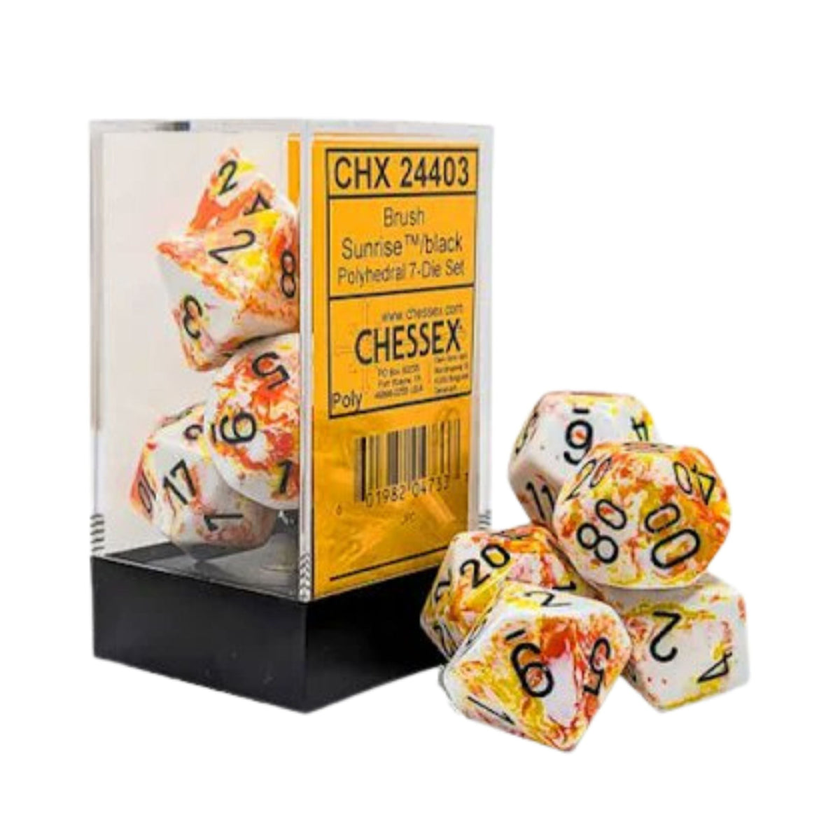 Chessex Dice Brush Polyhedral 7 Die Set Sunrise Black RPG Dice Set Tabletop Game