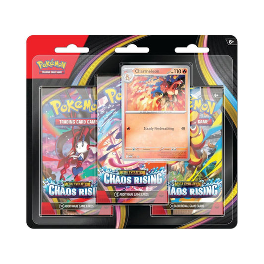 Pokémon TCG Chaos Rising 3-Pack Blister Charmeleon ME04 – Chaos Rising Expansion, 3 Booster Packs with Charmeleon Promo Card, Collectible Trading Card Game Set