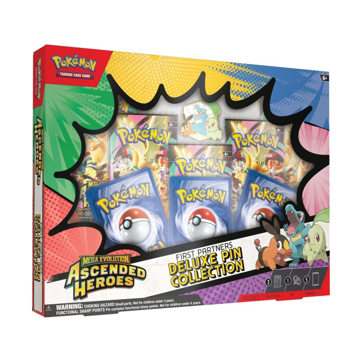 Pokemon TCG Ascended Heroes First Partners Deluxe Pin Collection Box Set with Booster Pack, Enamel Pin, Trading Cards for Deck Building, Collectibles & Display