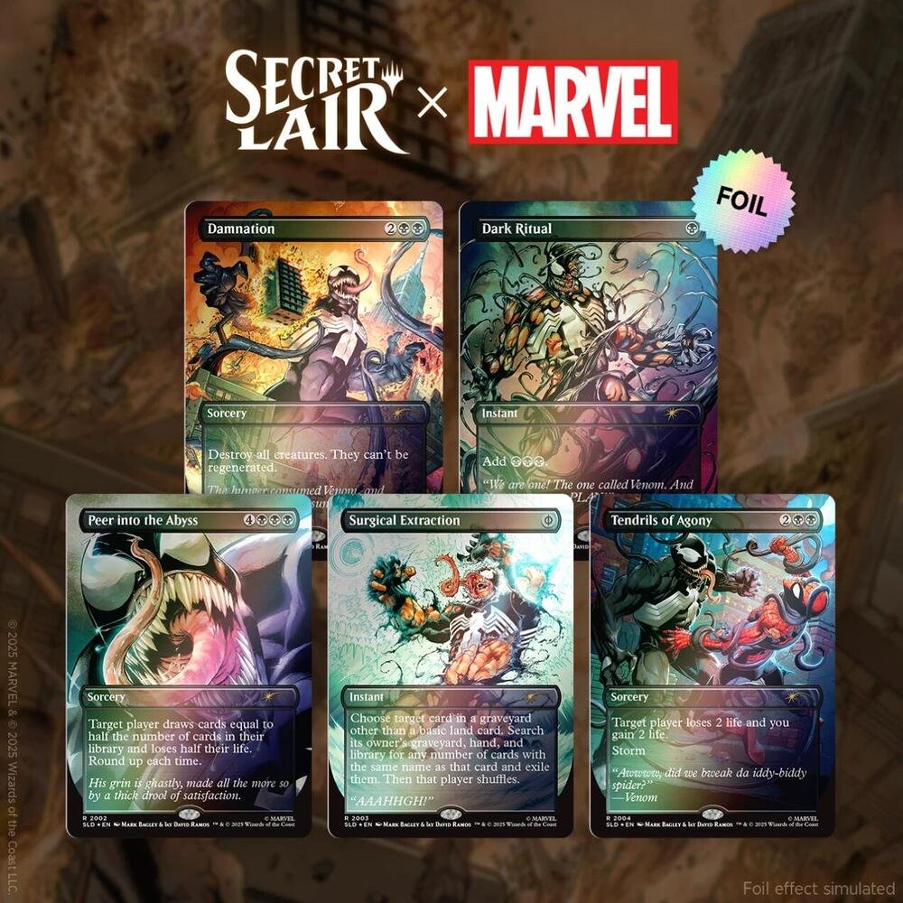 MTG TCG Secret Lair x Marvel Spider-Man Venom Unleashed Colors Rainbow Foil Magic Cards