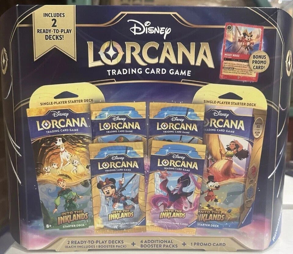 Disney Lorcana Trading Card Game - Into The Inklands - 2 Ready to Play Decks + 4 Additional Booster Packs + 1 Promo Card
