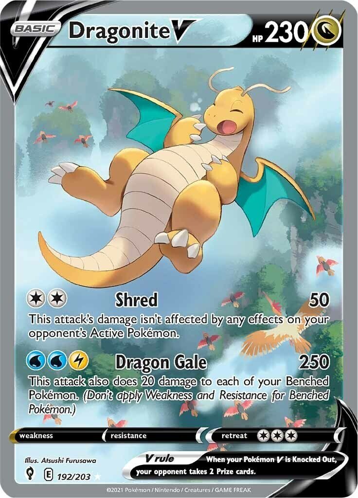 Pokemon TCG Dragonite V (Alternate Full Art) 192/203 SWSH07: Evolving Skies Holo NM