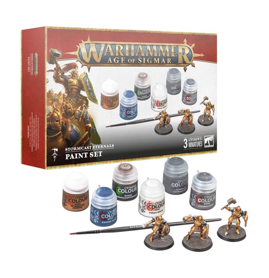 Warhammer Age of Sigmar Stormcast Eternals Paint Set – 3 Push-Fit Liberator Miniatures, 6 Citadel Paints & Starter Brush for Beginners and Hobby Fans
