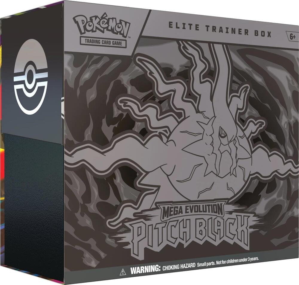Pokémon TCG: Mega Evolution – Pitch Black Elite Trainer Box (ME05) | 9 Booster Packs, Darkrai ex, Zeraora ex, Card Sleeves, Dice, Energy Cards, Collector’s Box & Code Card