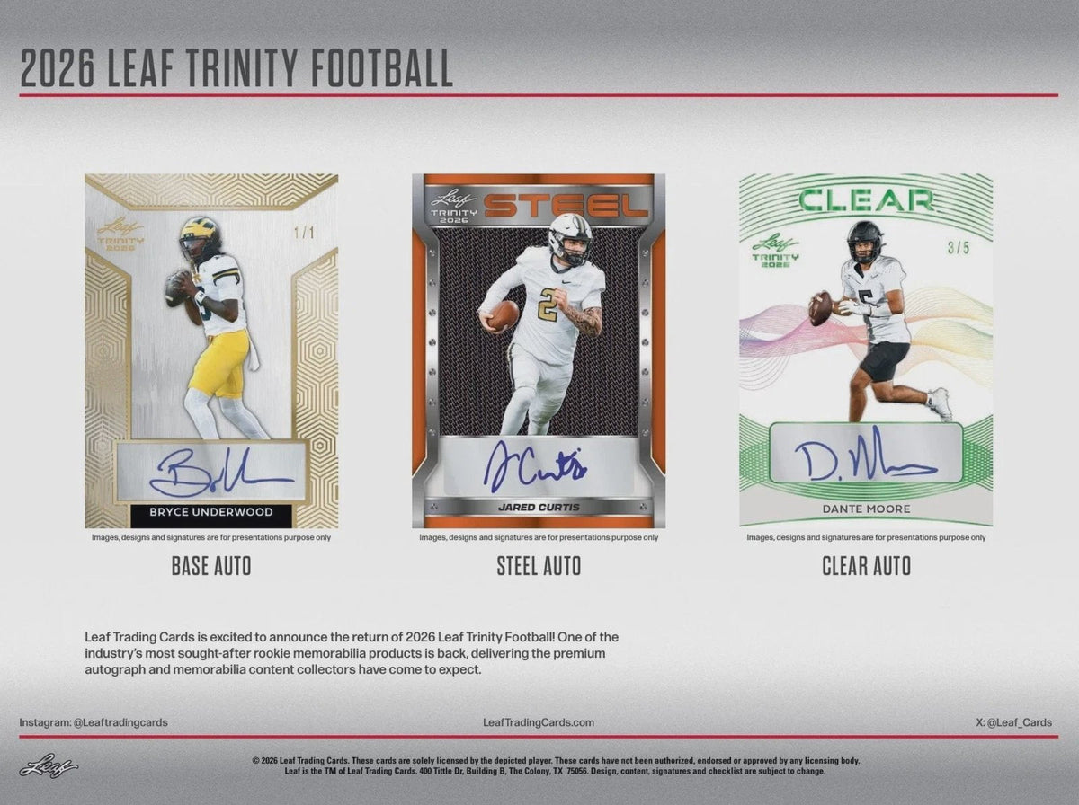 2026 Leaf Trinity Football NFL Factory Sealed 8 Box Hobby Jumbo Case, Premium Football Trading Cards for Collectors and Sports Memorabilia Fans (PRE-ORDER)
