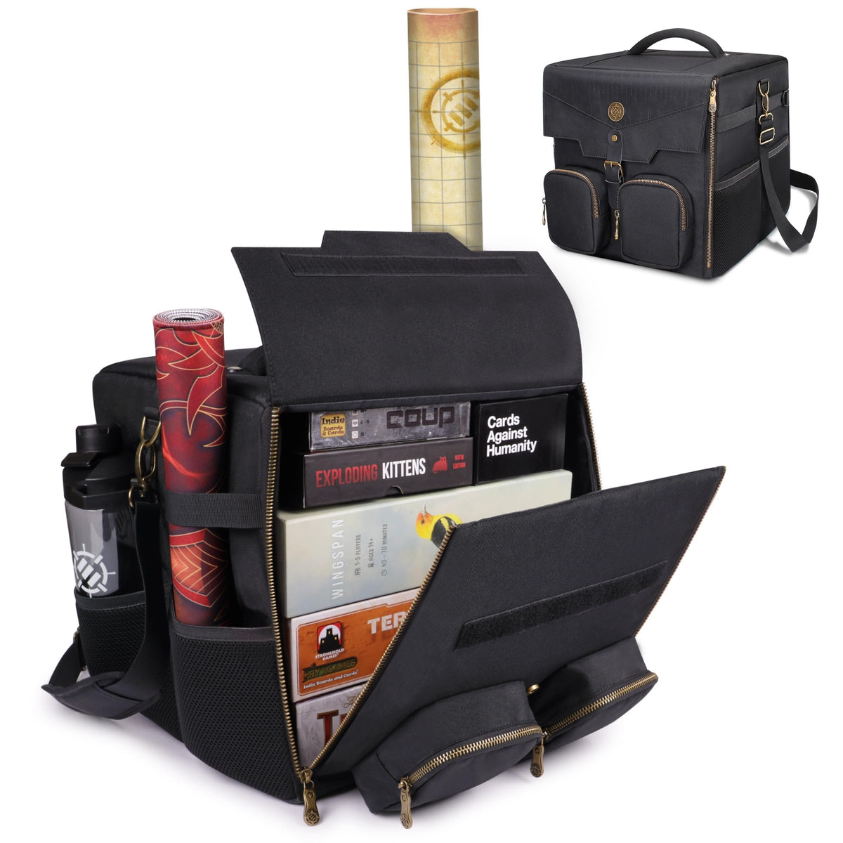 ENHANCE Board Game Shoulder Bag - Reinforced Board Game Storage with Padded Shoulder Strap and Accessories Pockets for Dice, Cards, More - Carrier Protects Tabletop Adventures